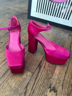 Jeffrey Campbell Hot Pink Satin Platform Block Heels